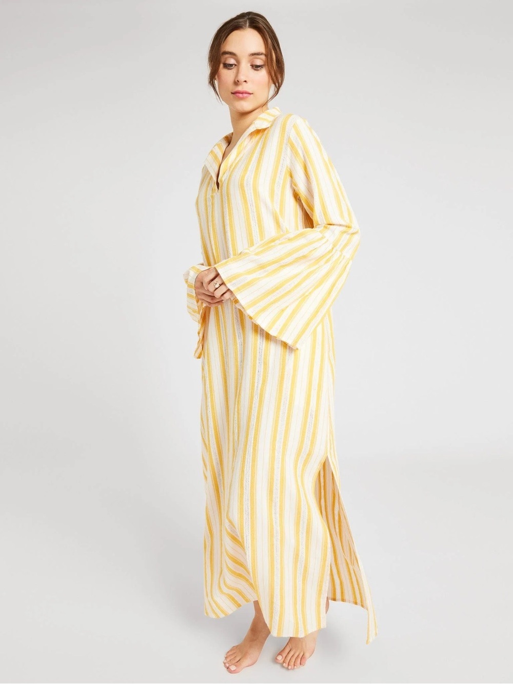 Mille Jacqueline Yellow Stripe Maxi Dress with Bell Sleeves in Citrus Stripe (B)
